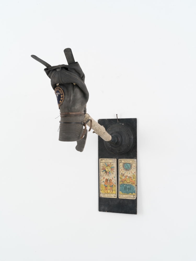 Mike Nelson

Trophy head (the Wizard)

2016

Wood, stone, metal, paper, cloth, plastic, leather, paint

21 1/2 x 7 x 25 inches (54.6 x 17.8 x 63.5 cm)

MN 113

&amp;nbsp;

INQUIRE