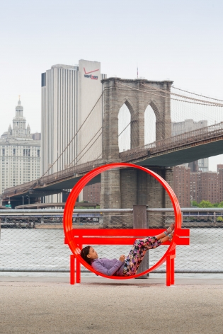 Jeppe Hein, Modified Social Bench NY #5, 2015, Installation view: Please Touch The Art, Brooklyn Bridge Park, 2015-16